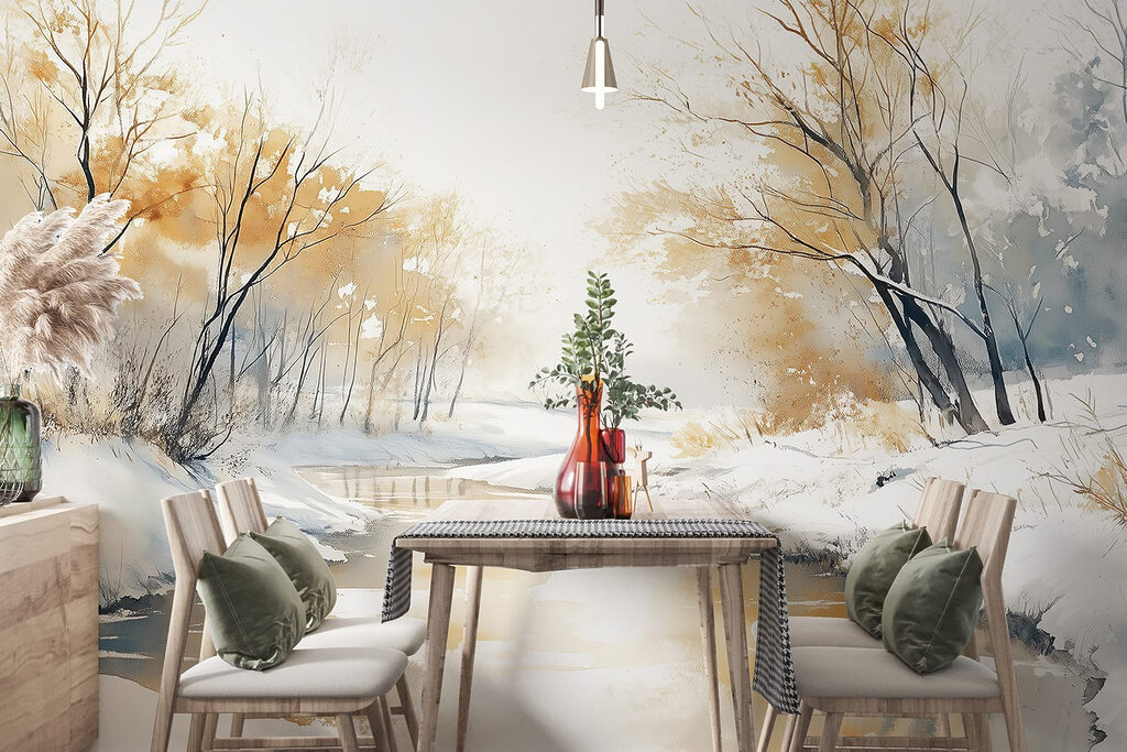 River with snow and trees River with snow and trees