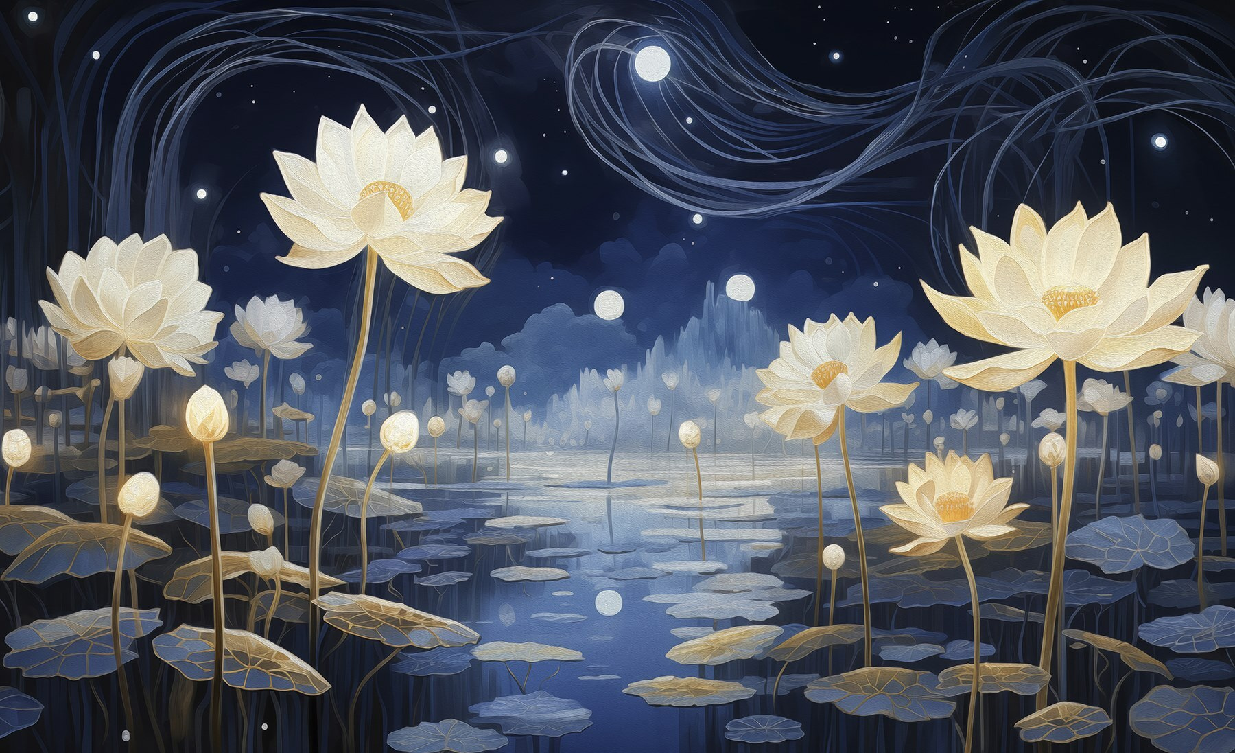 Painting of flowers in a pond Painting of flowers in a pond