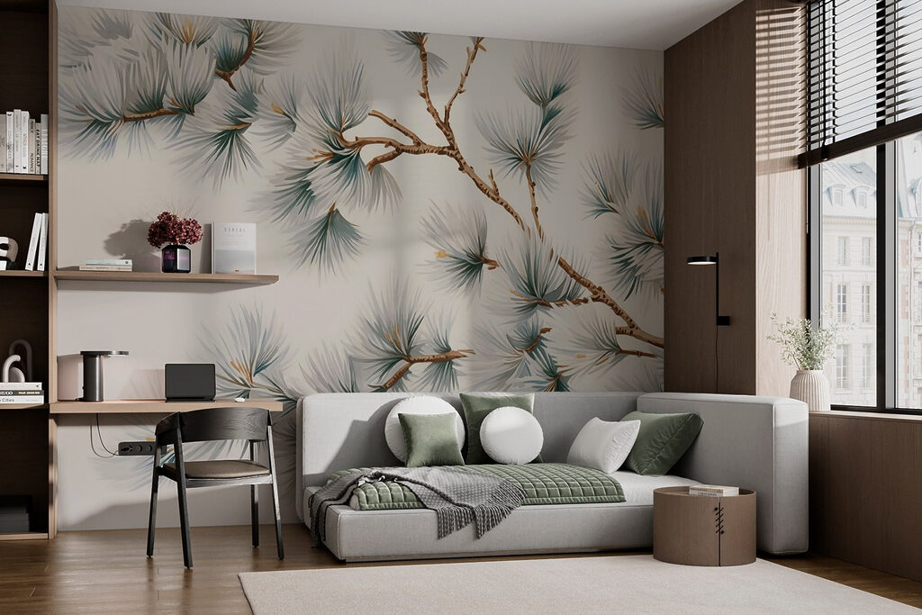 Delicate pine branches on display