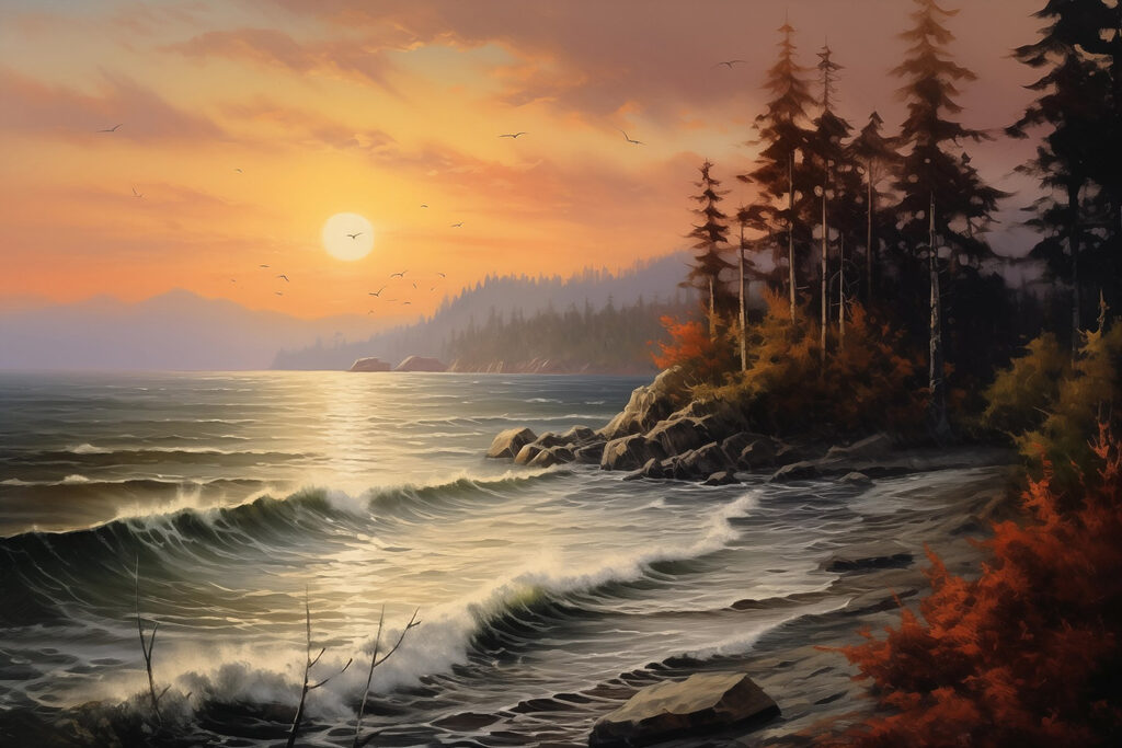 Sunset over a rocky beach
