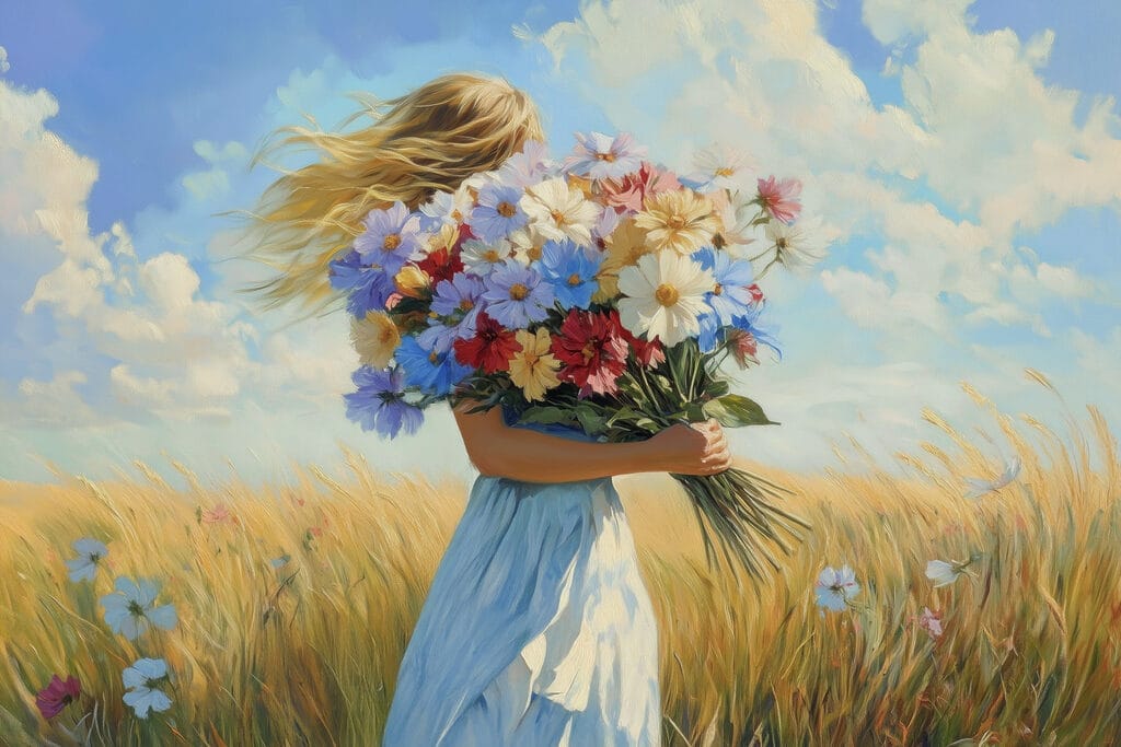 Woman holding a bouquet of flowers
