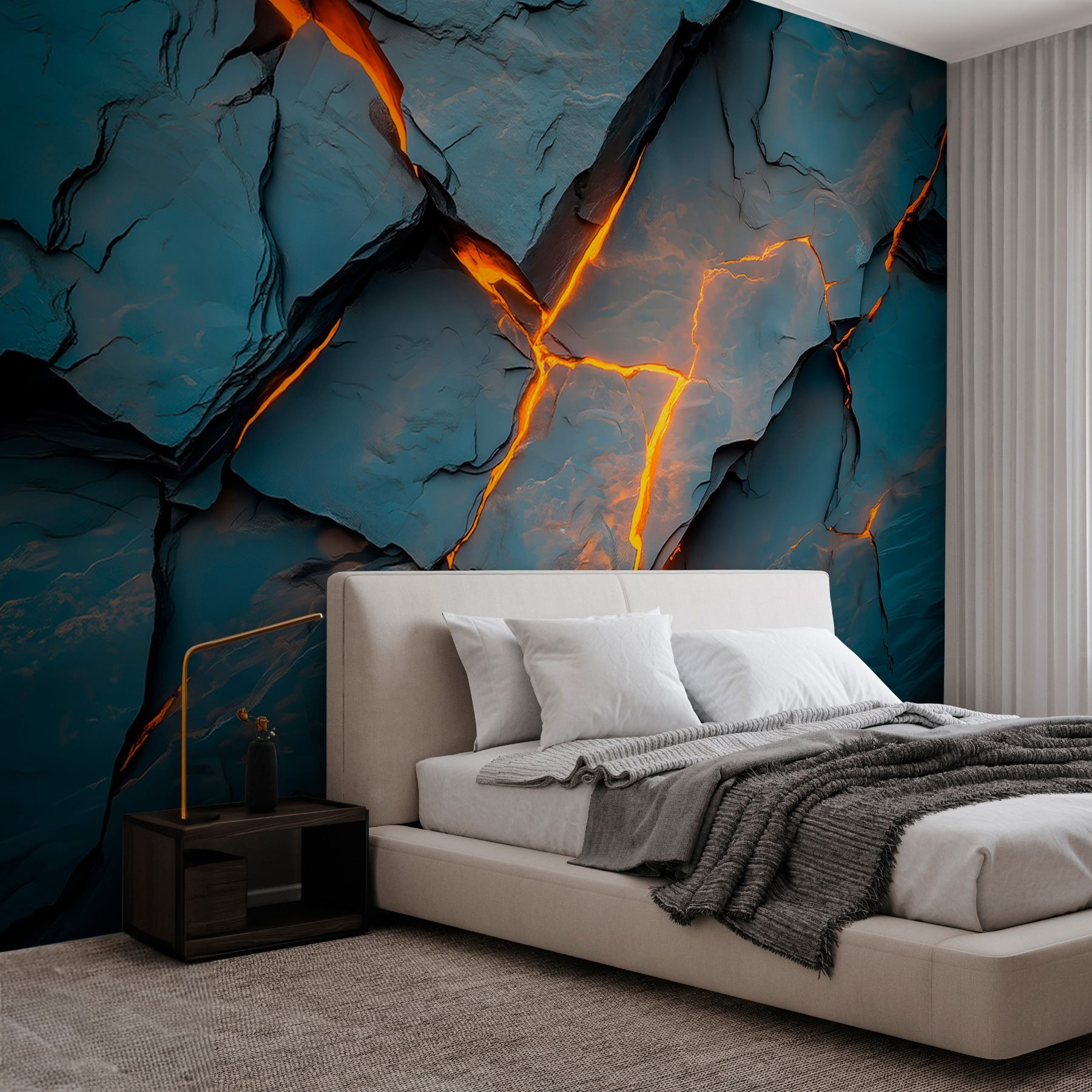 Cracked rock with orange lighting