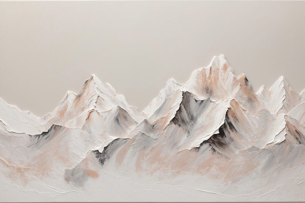Painting of mountains with white and brown colors Painting of mountains with white and brown colors