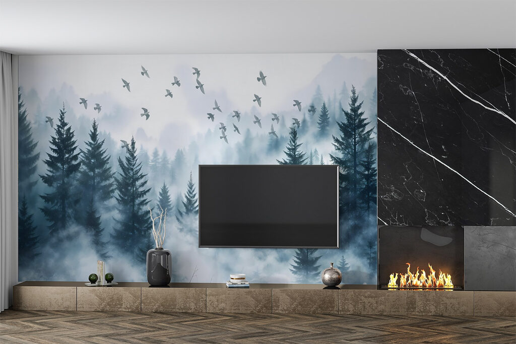 Birds flying over a forest