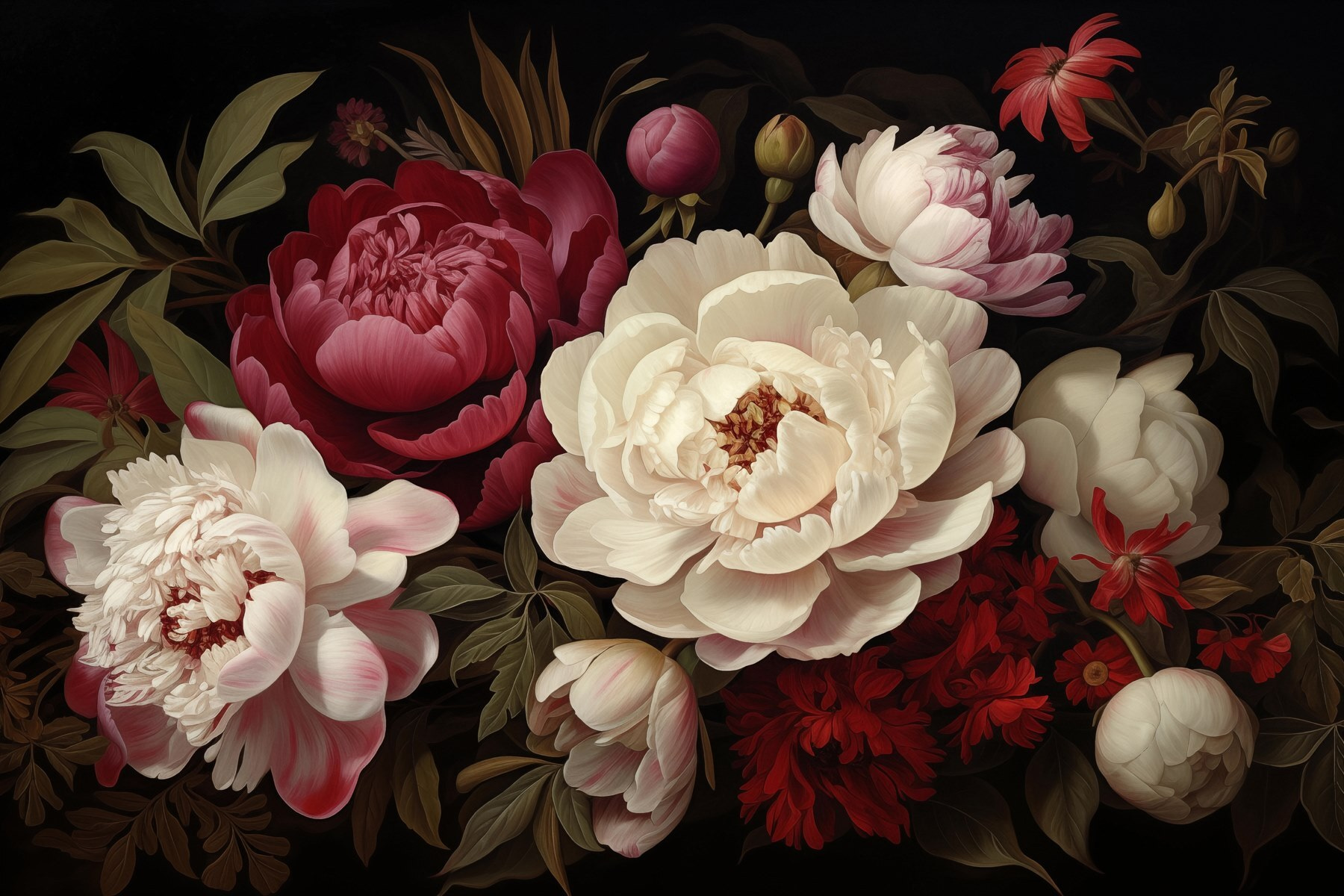Painting of flowers on a black background