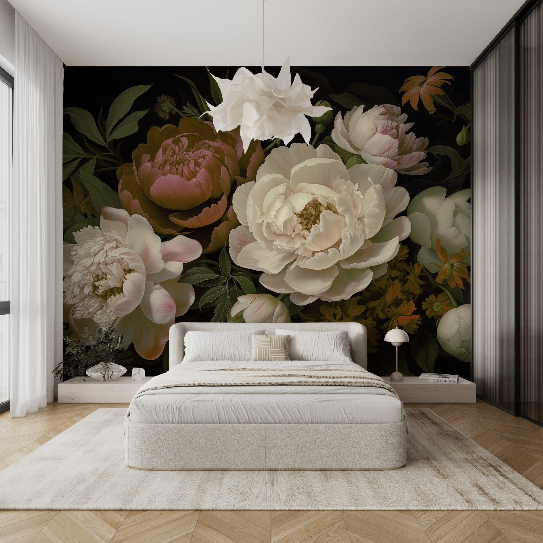Group of flowers on a black background