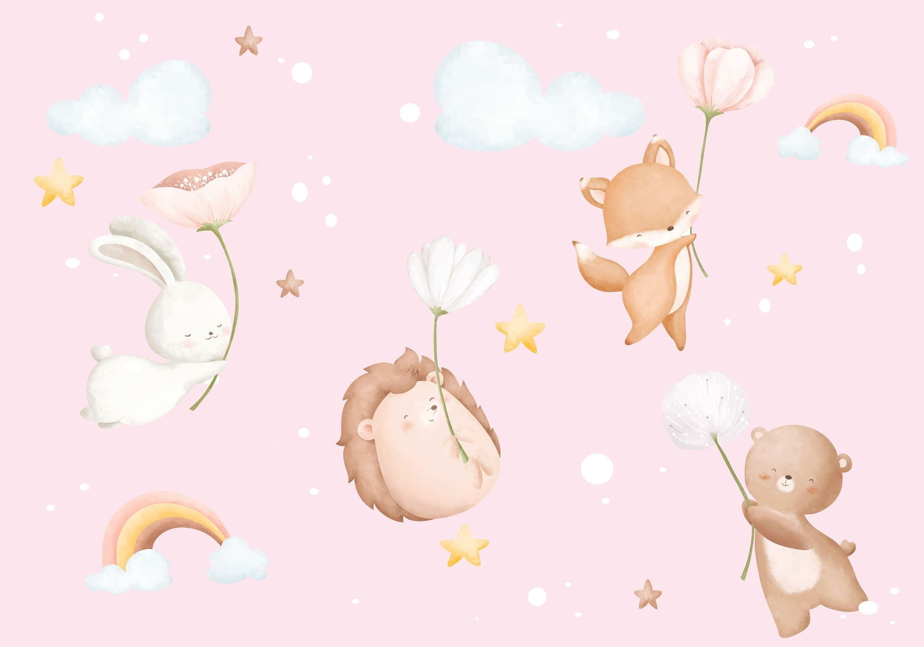 Group of animals holding flowers