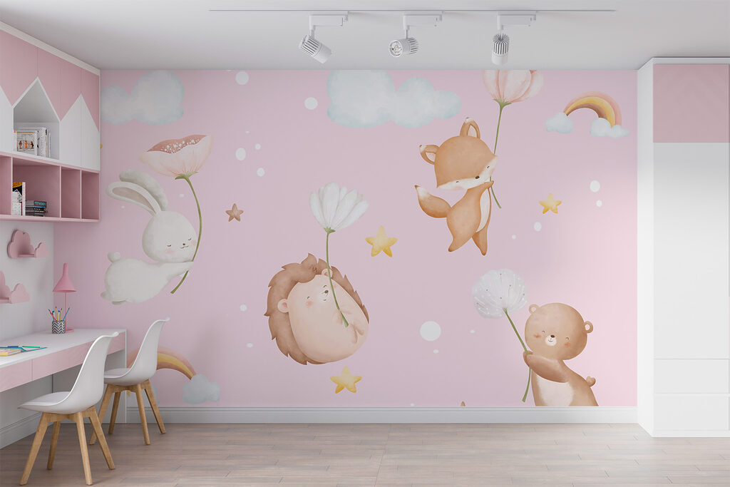 Group of animals holding flowers