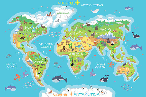 Mapa světa se zvířaty Mapa světa se zvířaty