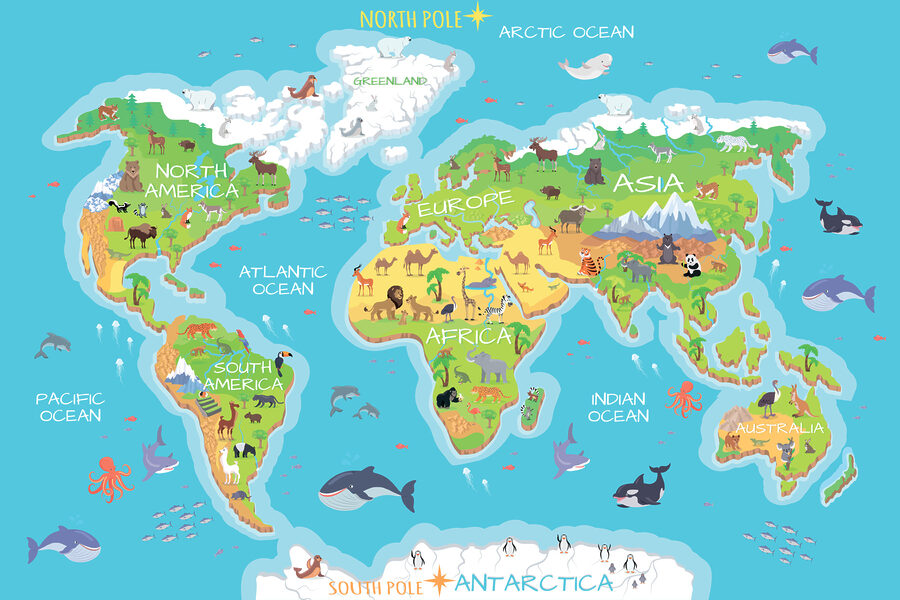 Mapa světa se zvířaty Mapa světa se zvířaty