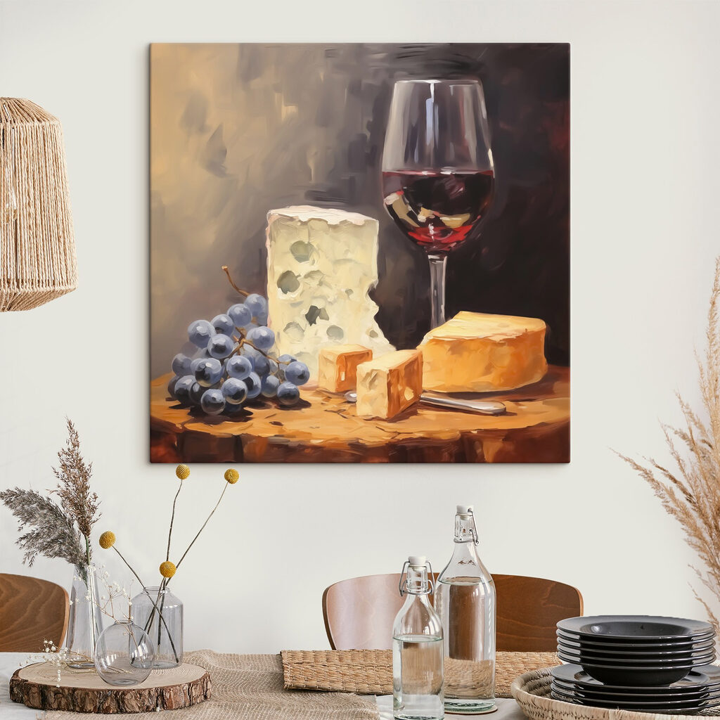 Glass of wine and cheese on a table Glass of wine and cheese on a table