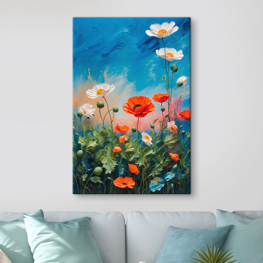 Painting of flowers on a blue background Painting of flowers on a blue background