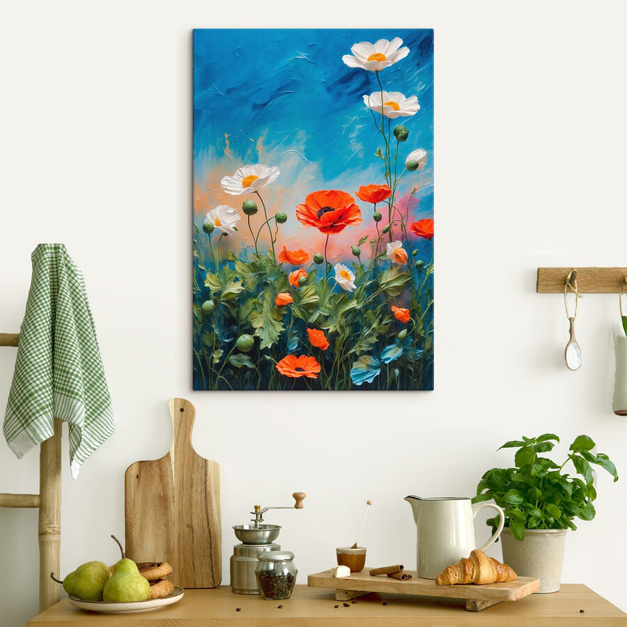 Painting of flowers on a blue background Painting of flowers on a blue background