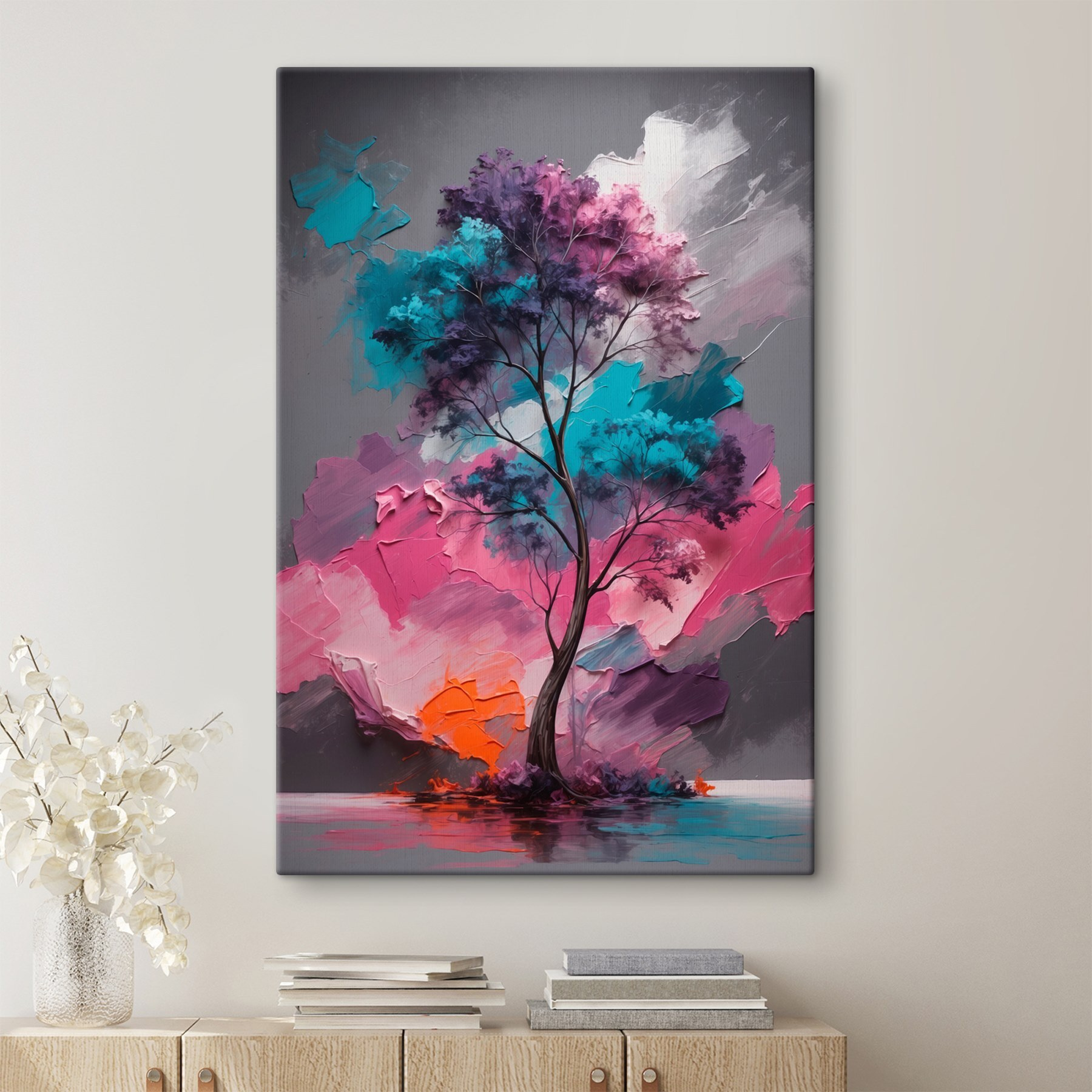 Painting of a tree with different colors