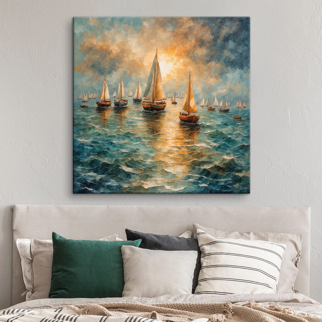 Painting of boats on the water