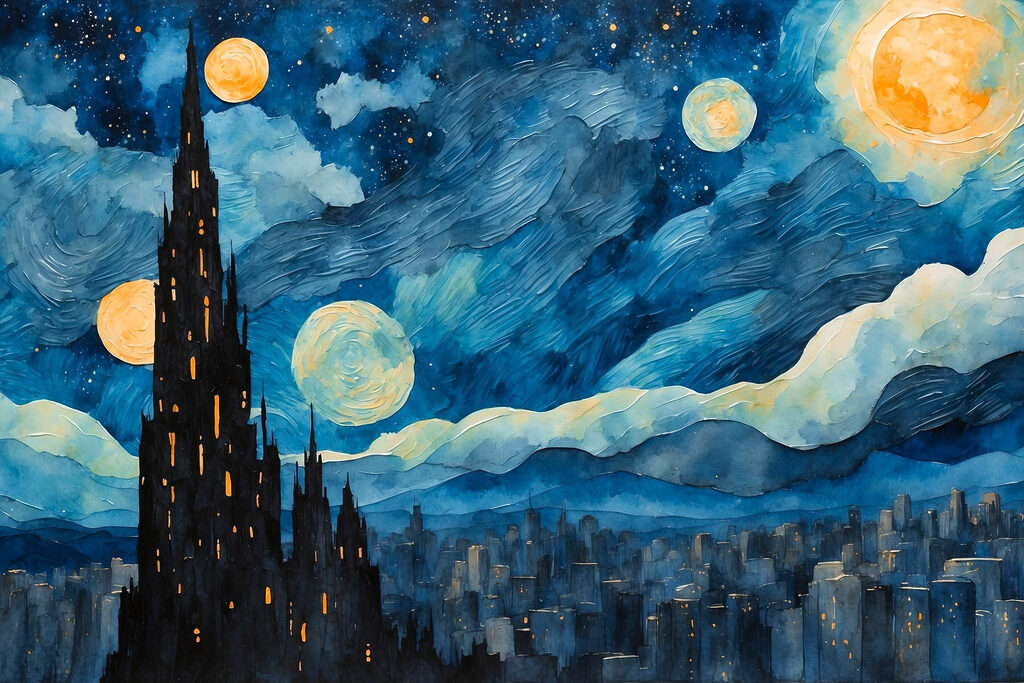 Watercolor of a city at night Watercolor of a city at night