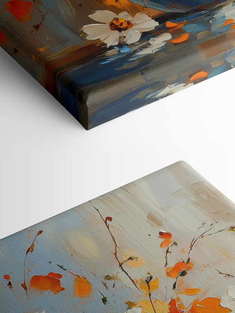 Painting of flowers in a blue vase