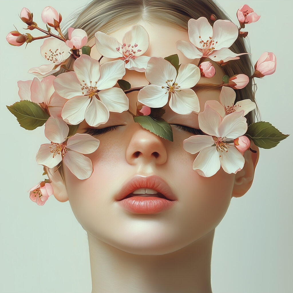 Woman with flowers on her face