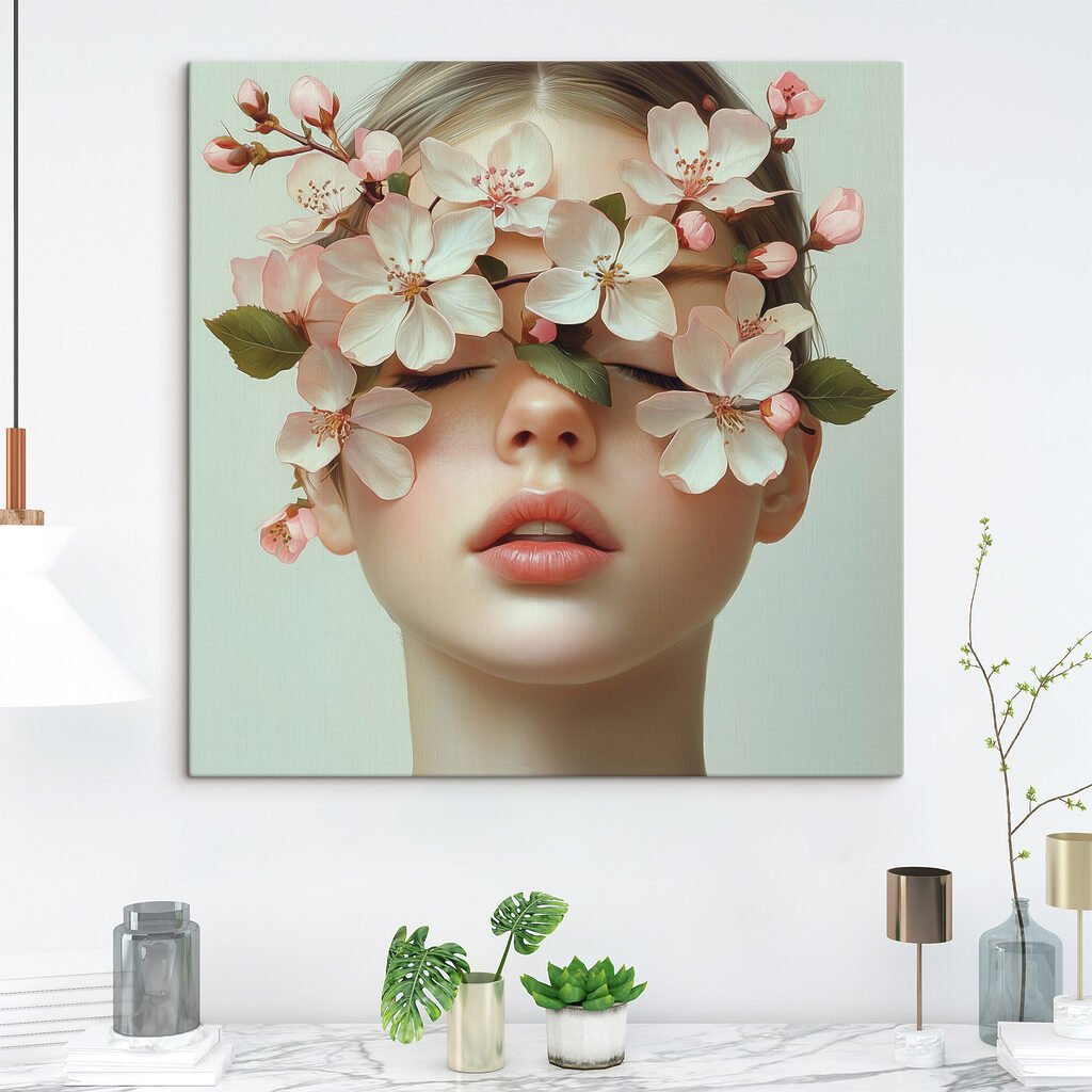 Woman with flowers on her face