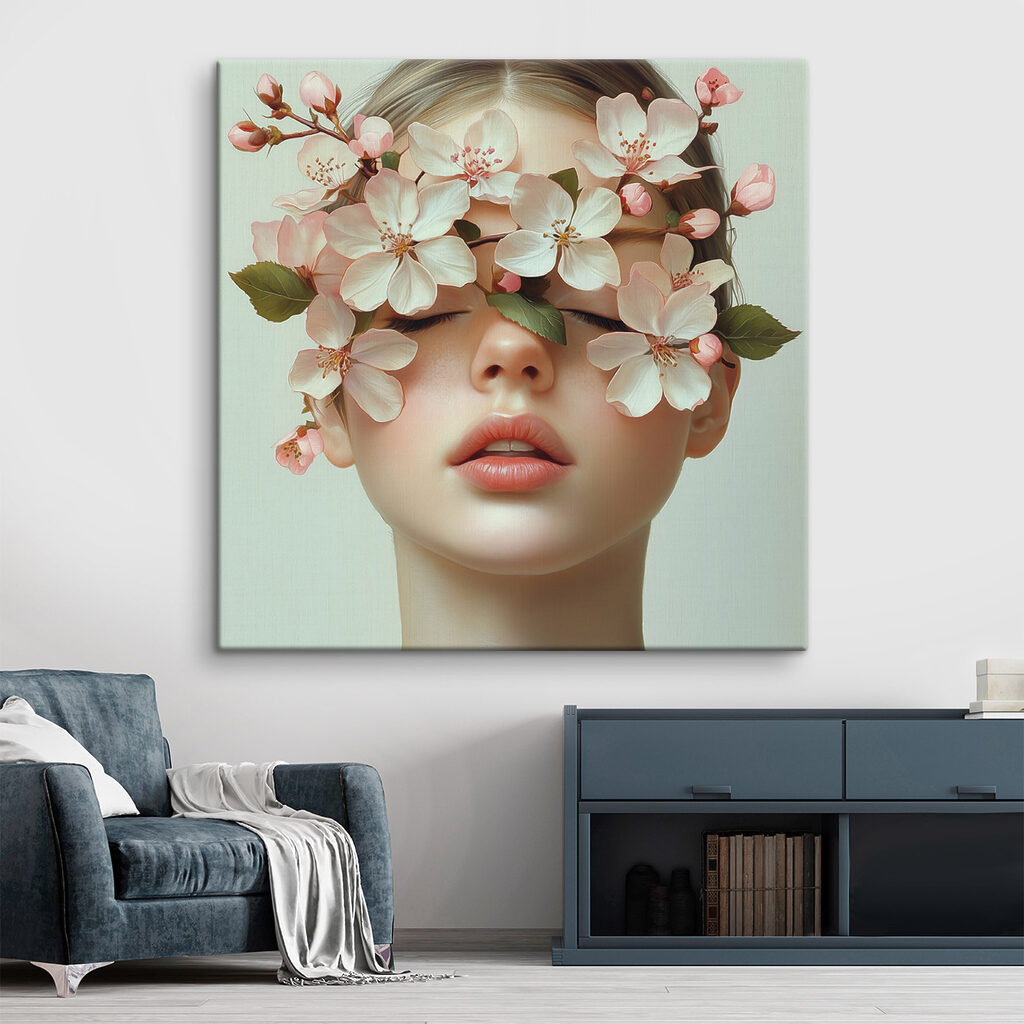 Woman with flowers on her face