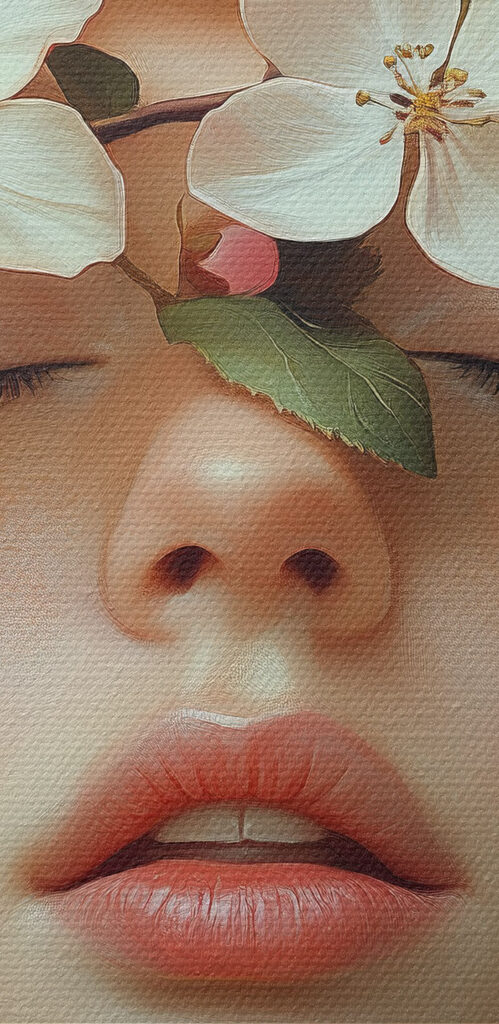 Woman with flowers on her face