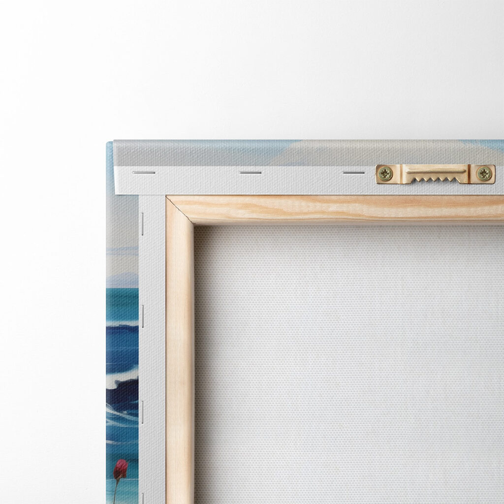 Painting of a beach with flowers and waves Painting of a beach with flowers and waves