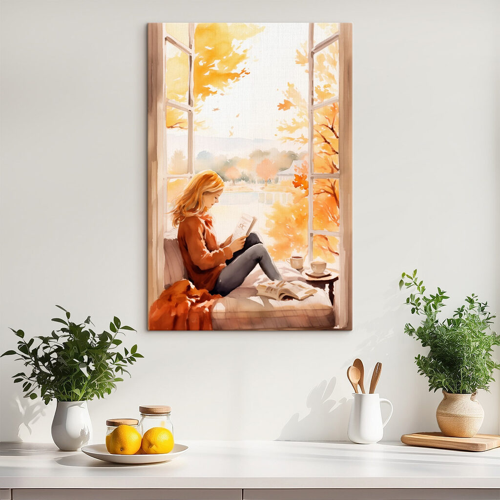 Woman sitting on a window sill reading a book