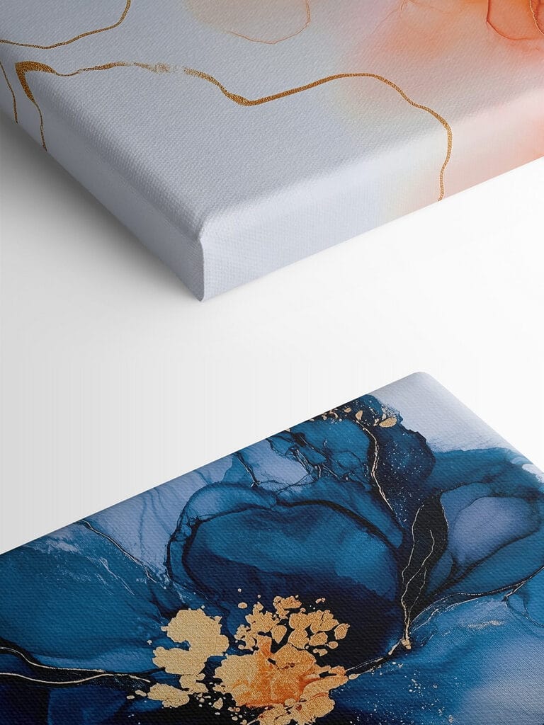 Painting of blue and orange flowers