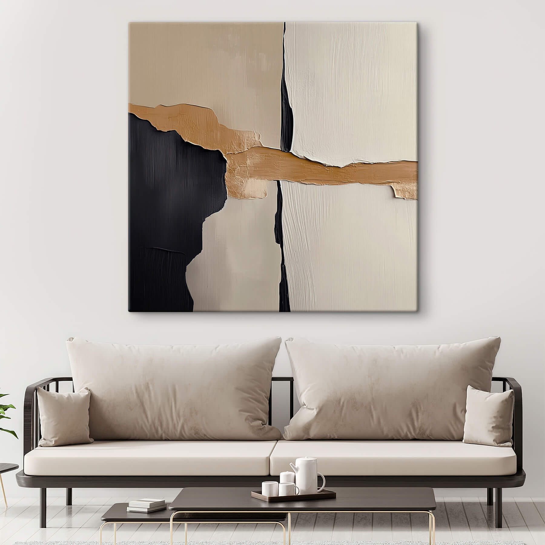 Black and white wall with a brown strip Black and white wall with a brown strip