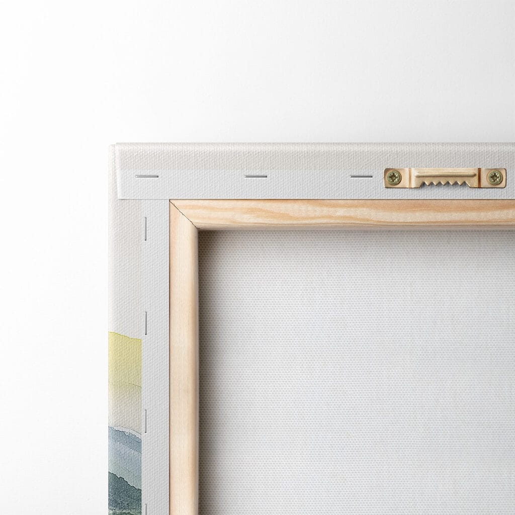 Painting of wine glasses and grapes on a table in front of a vineyard