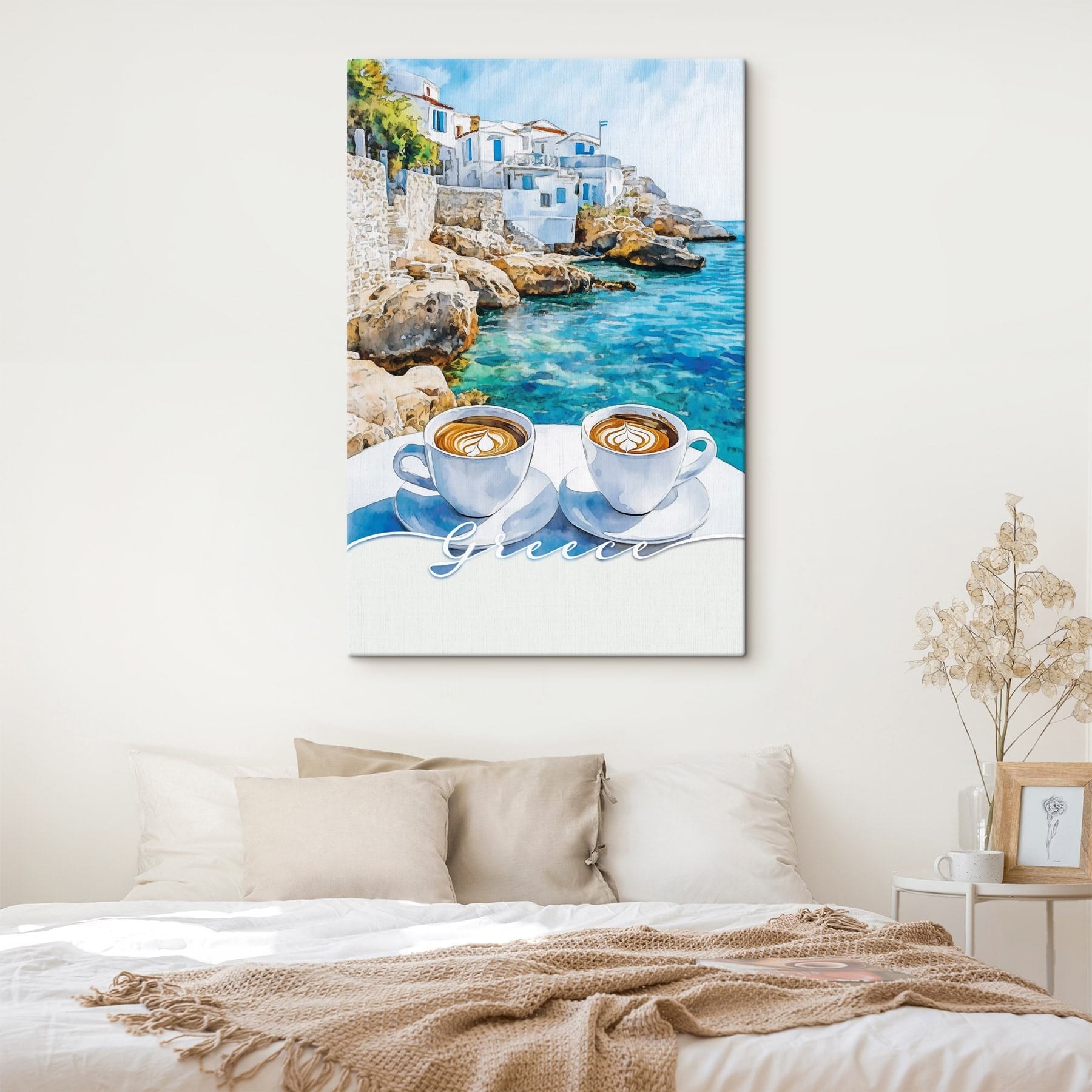 Two cups of coffee on a table by the water