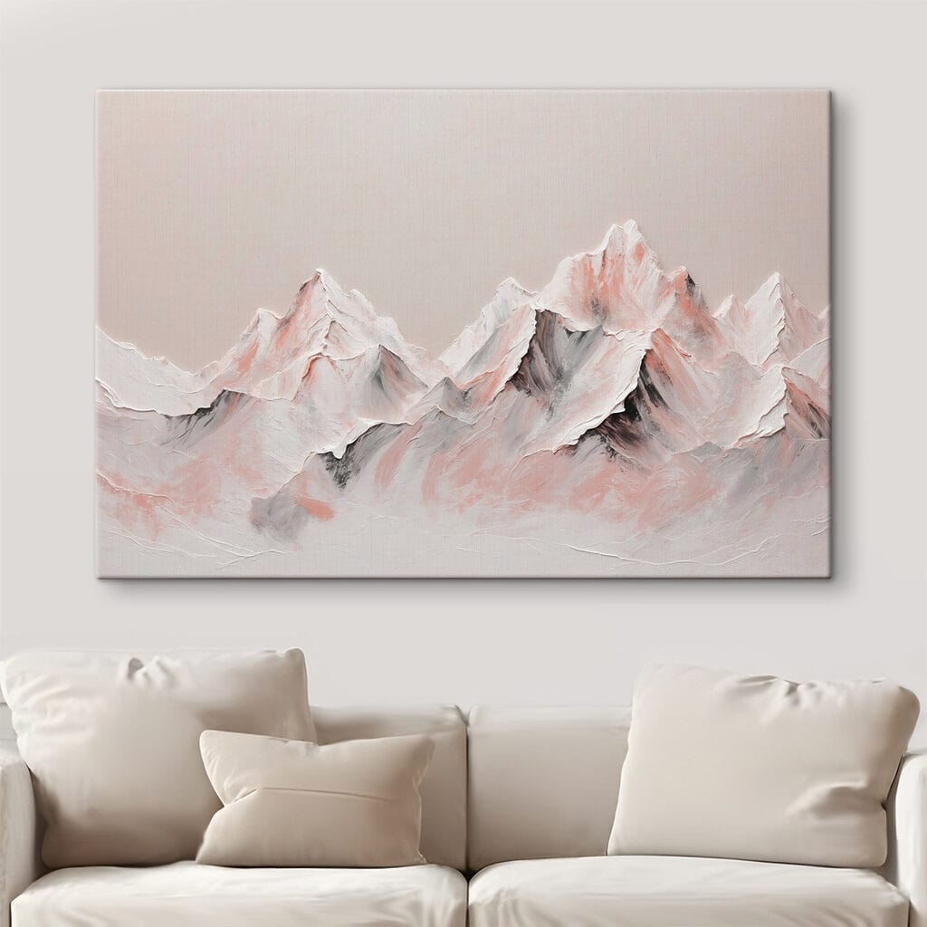 Painting of mountains with white and brown colors Painting of mountains with white and brown colors