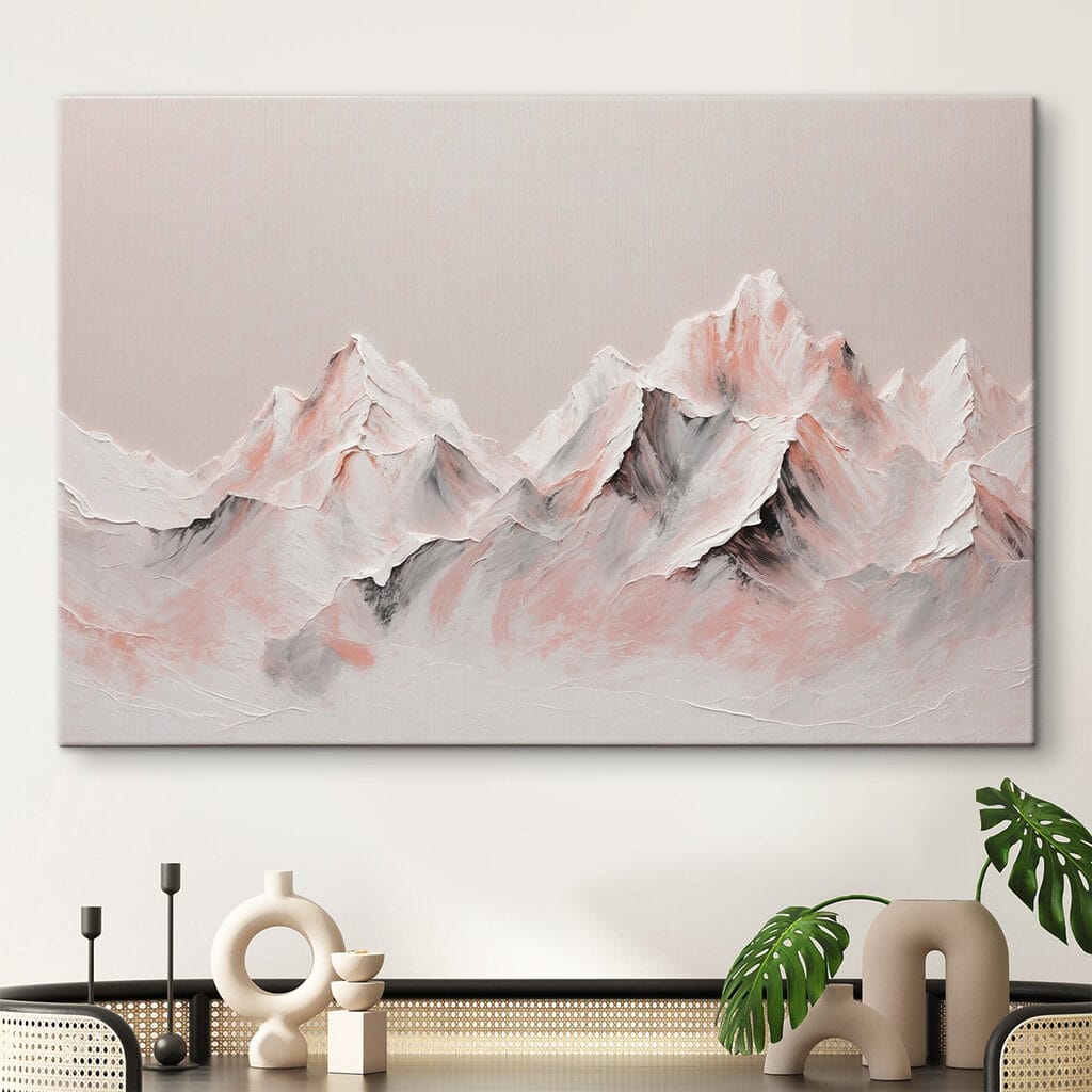 Painting of mountains with white and brown colors Painting of mountains with white and brown colors