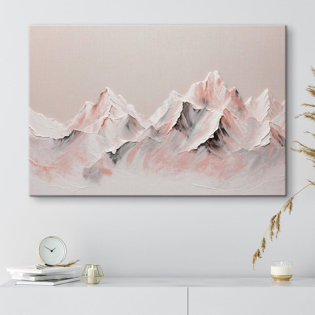 Painting of mountains with white and brown colors Painting of mountains with white and brown colors