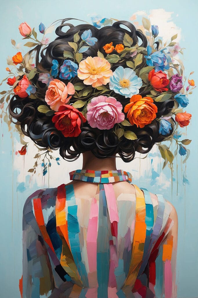 Painting of a woman with flowers on her head