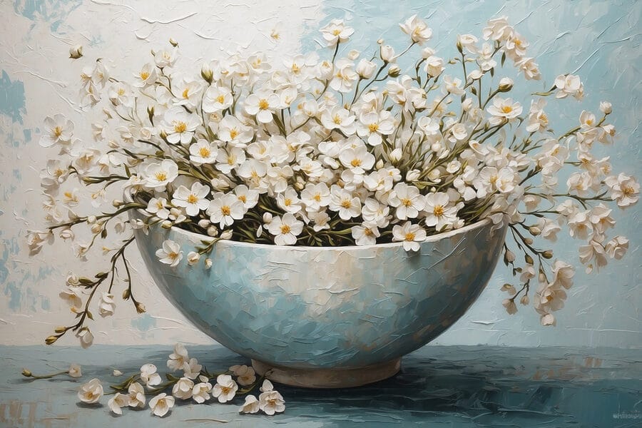 Painting of flowers in a bowl Painting of flowers in a bowl