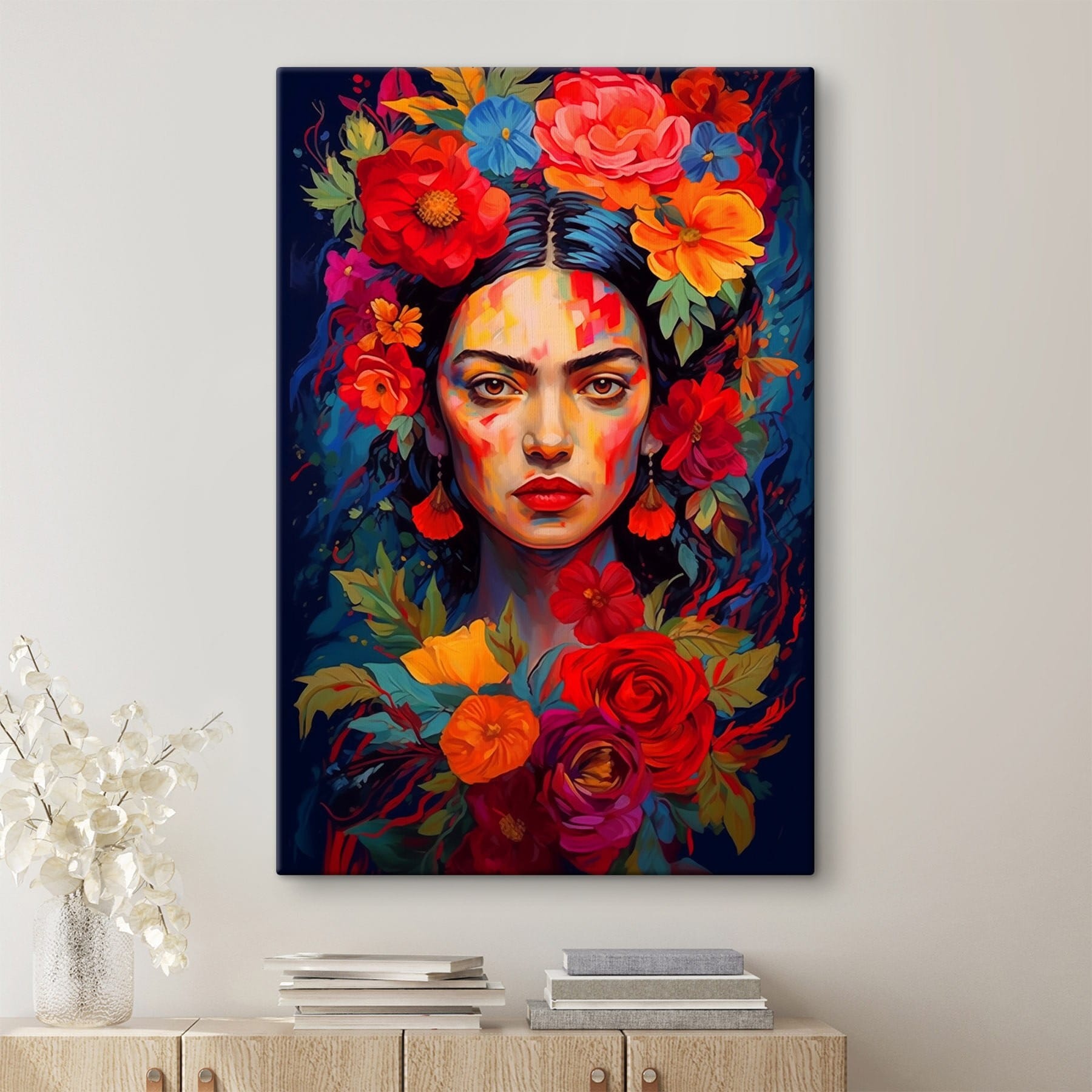 Painting of a woman with flowers in her hair Painting of a woman with flowers in her hair