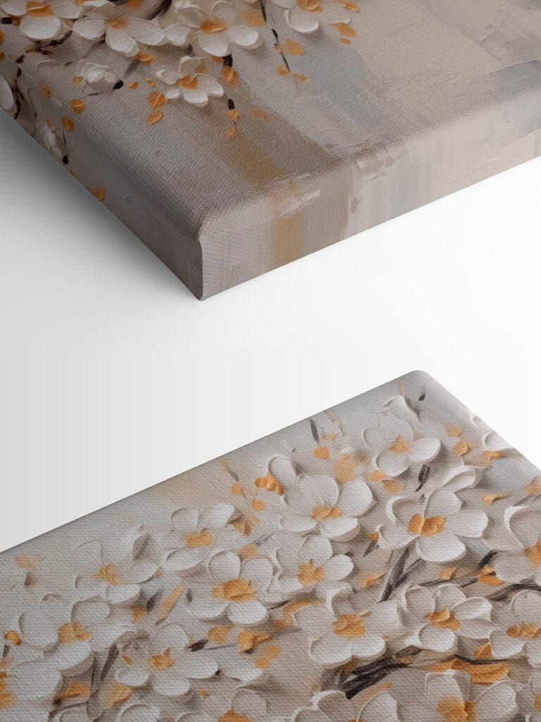 Painting of a tree with white flowers