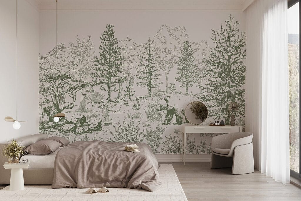 Drawing of a bear in a forest Drawing of a bear in a forest