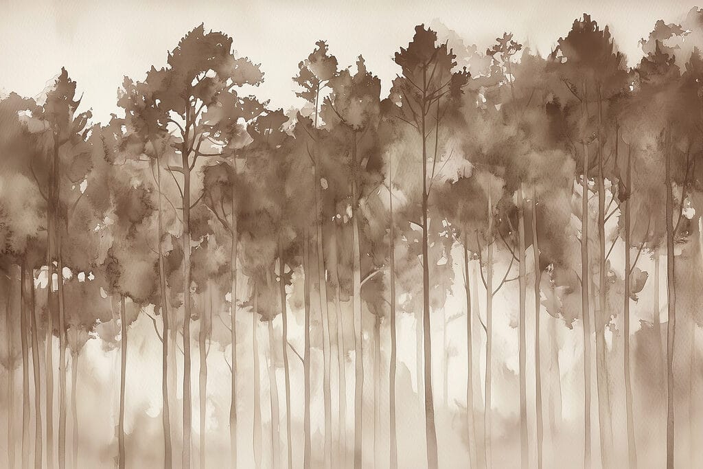 Group of trees in a foggy forest