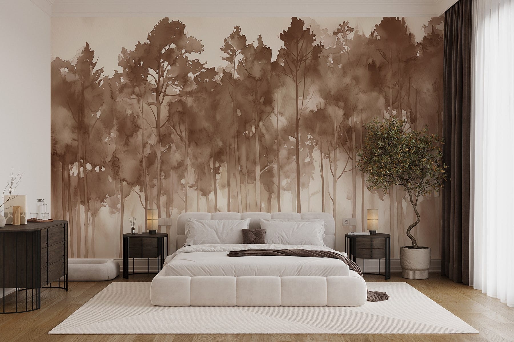 Group of trees in a foggy forest