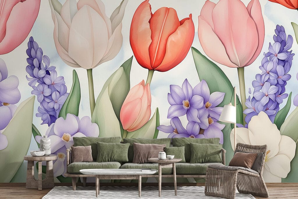 Group of flowers with leaves