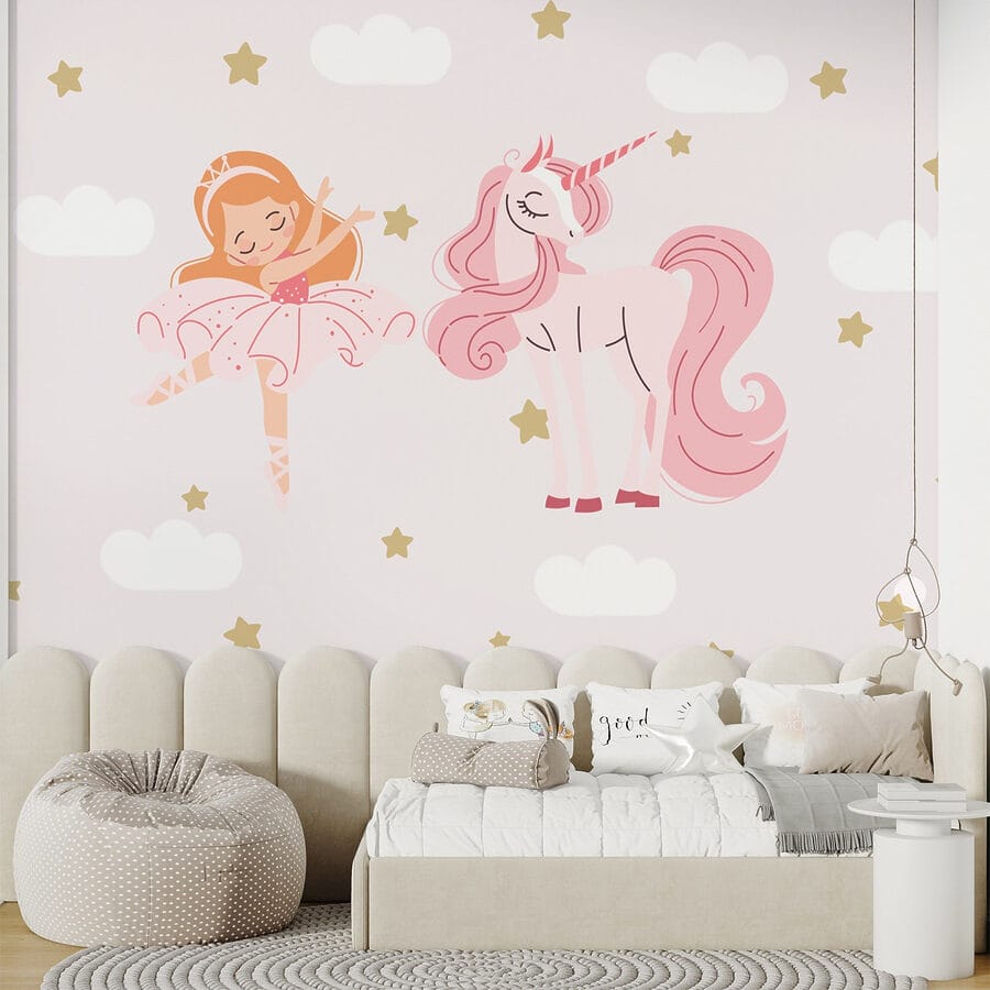 Cartoon of a girl ballet dancer and a unicorn Cartoon of a girl ballet dancer and a unicorn