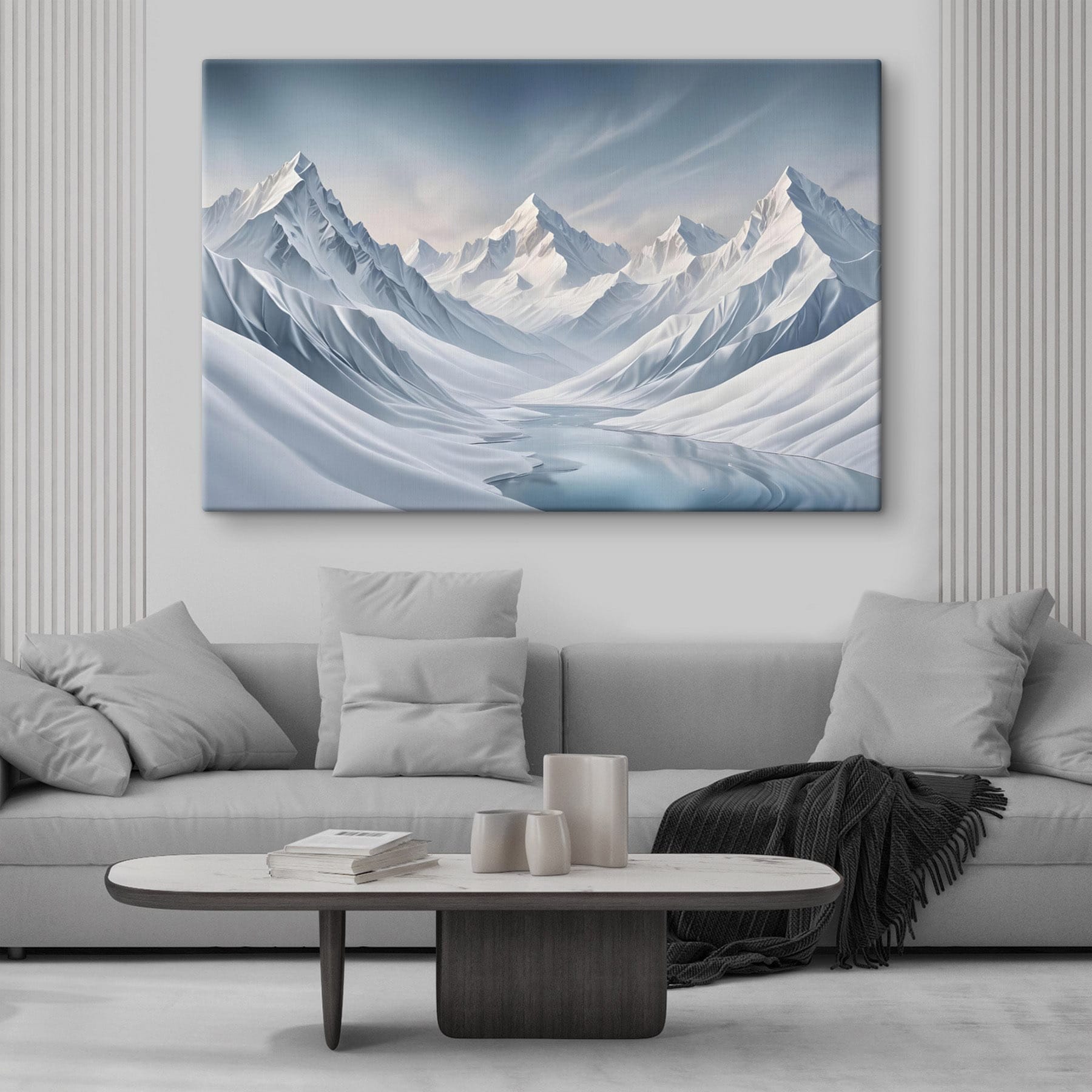 Snowy mountain range with a lake Snowy mountain range with a lake