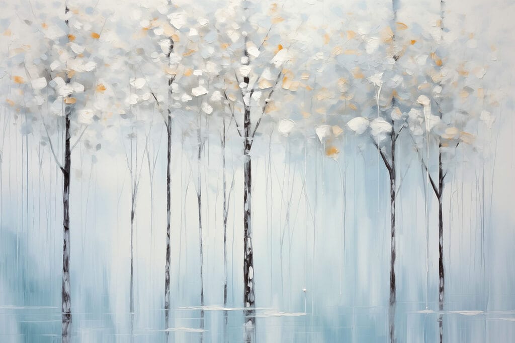 Painting of trees in a lake