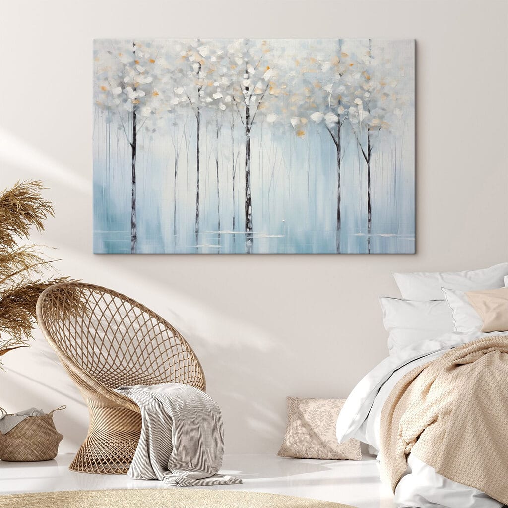 Painting of trees in a lake