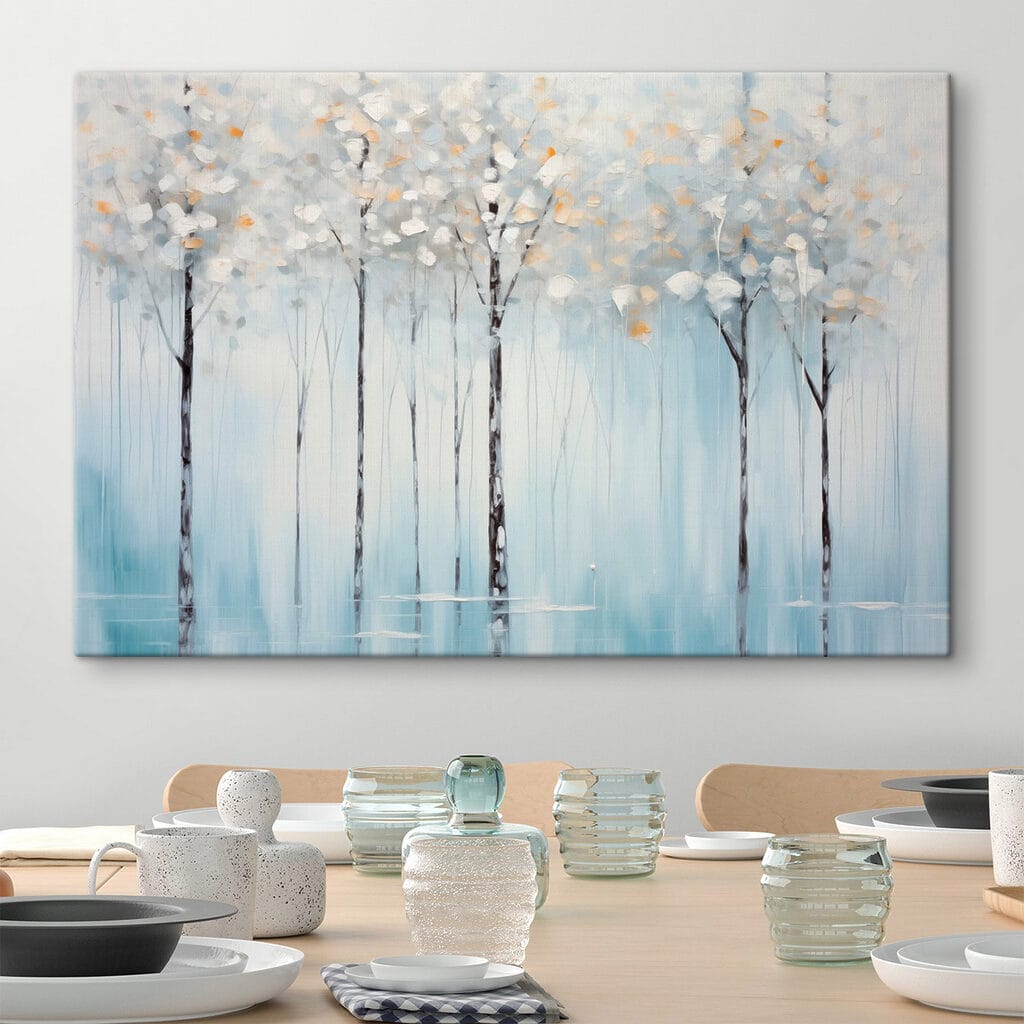Painting of trees in a lake