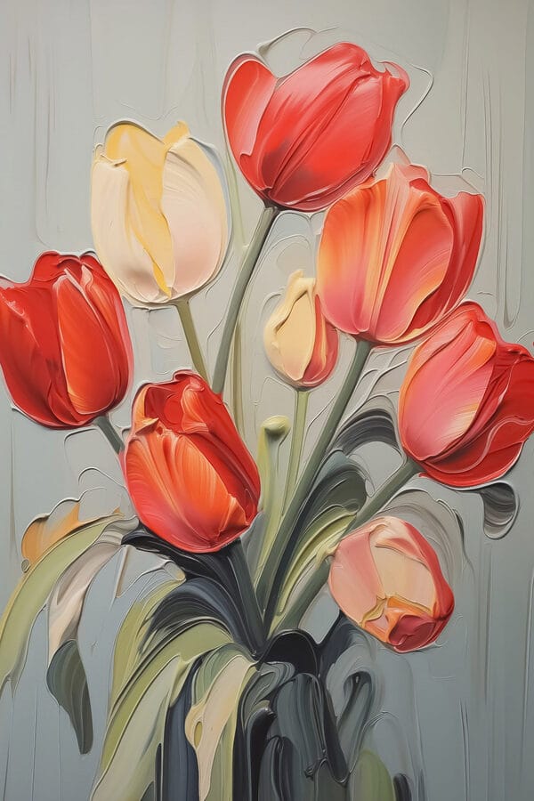 Malba tulipánů na šedém pozadí Malba tulipánů na šedém pozadí