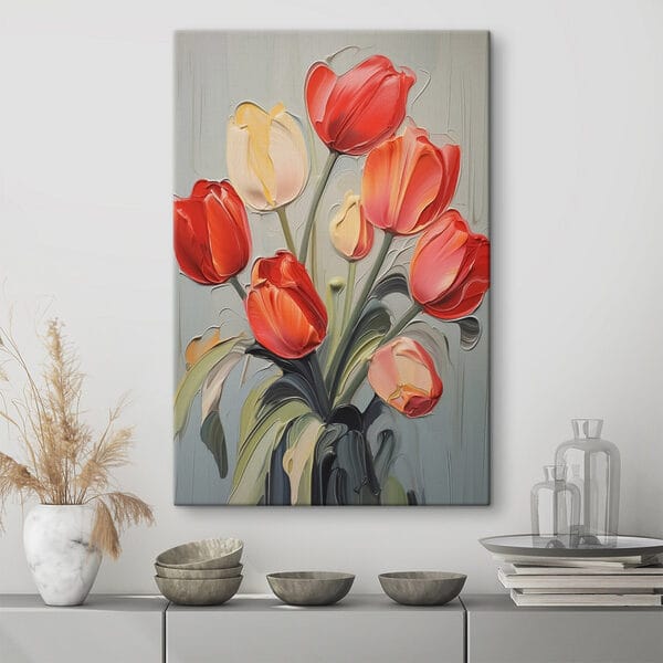 Malba tulipánů na šedém pozadí Malba tulipánů na šedém pozadí