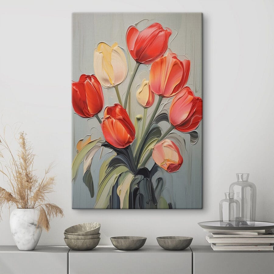 Malba tulipánů na šedém pozadí Malba tulipánů na šedém pozadí